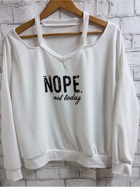 White V-Neck Pullover Graphic Sweatshirt